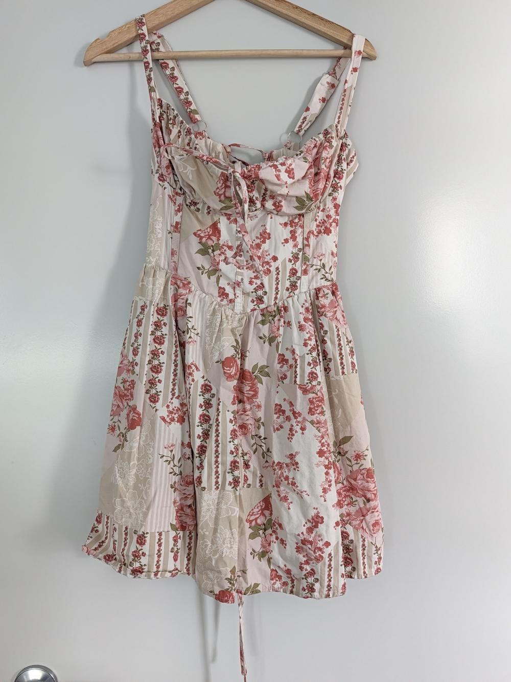 Floral Tie-Front Sundress in Cream and Pink